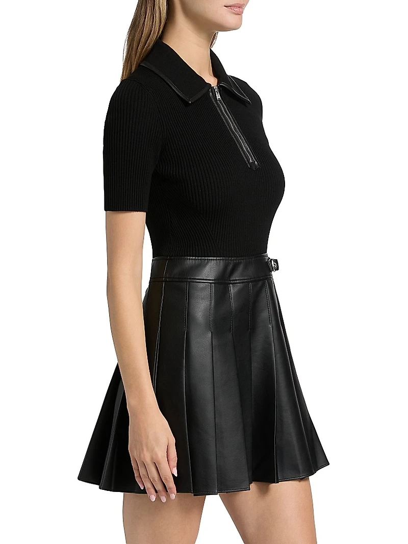 Linnie Faux-Leather Mixed-Media Minidress