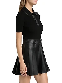 Linnie Faux-Leather Mixed-Media Minidress