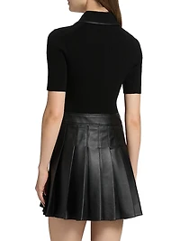 Linnie Faux-Leather Mixed-Media Minidress