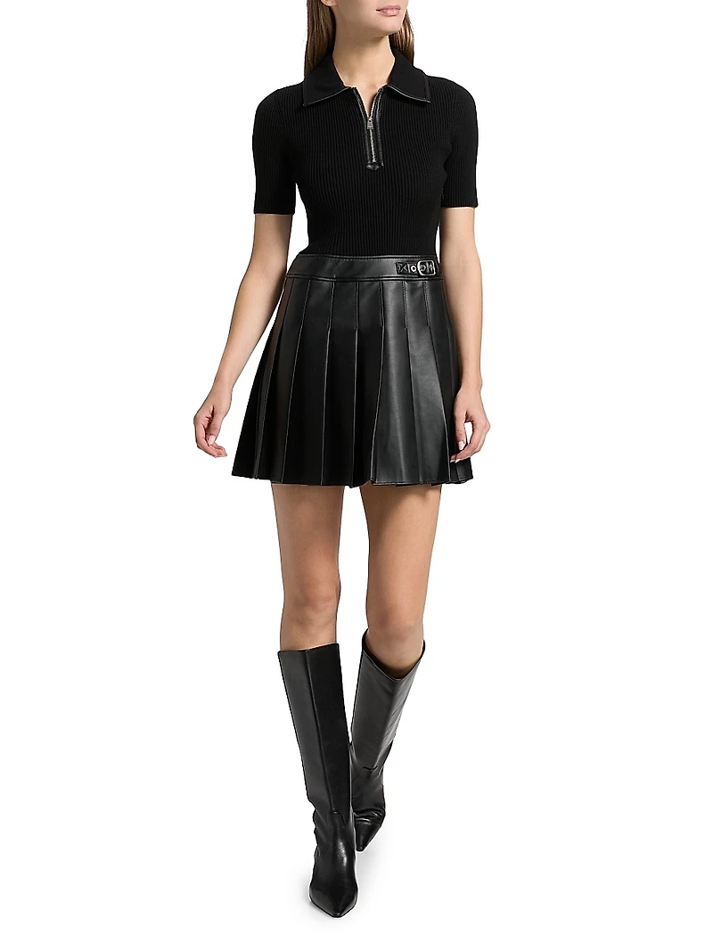 Linnie Faux-Leather Mixed-Media Minidress