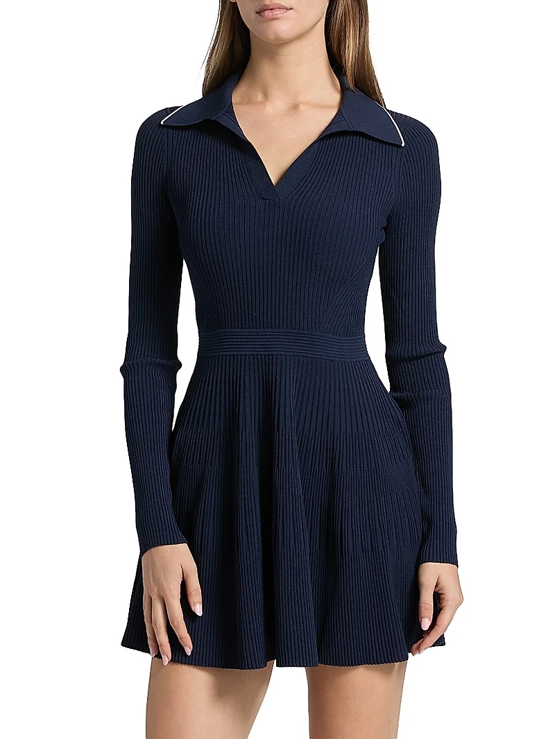 Alcott Rib-Knit Long-Sleeve Minidress