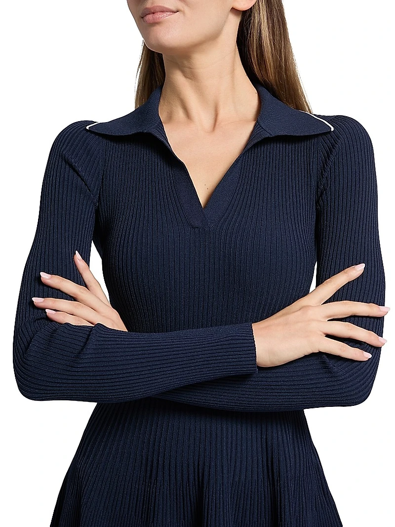 Alcott Rib-Knit Long-Sleeve Minidress