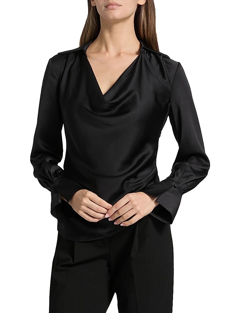Symone Long-Sleeve Cowl Neck Top