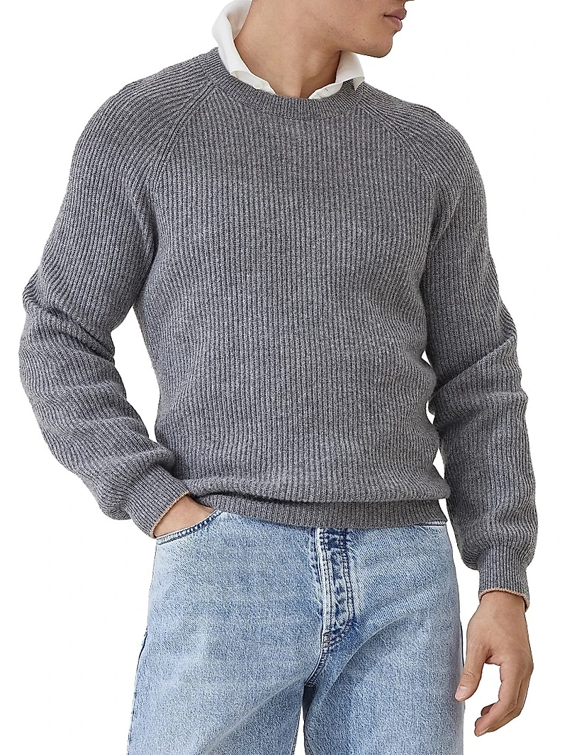 Cashmere English Rib Sweater with Raglan Sleeves