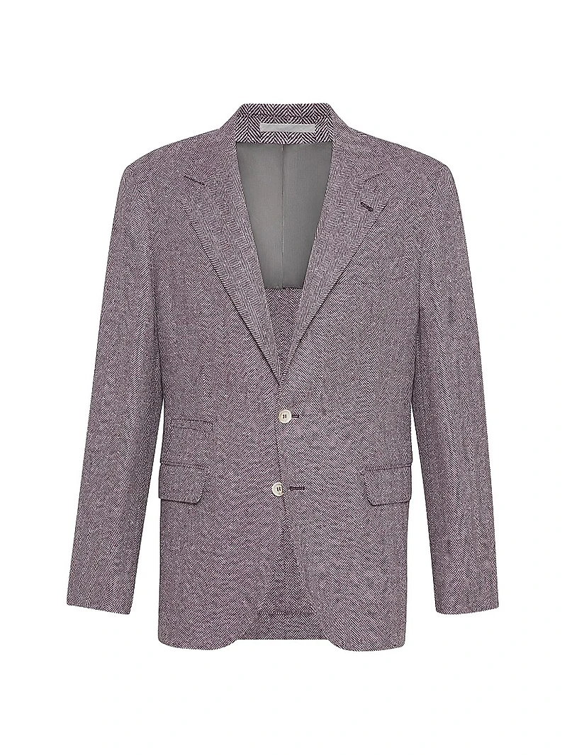 Wool and Cashmere Flecked Chevron Deconstructed Blazer