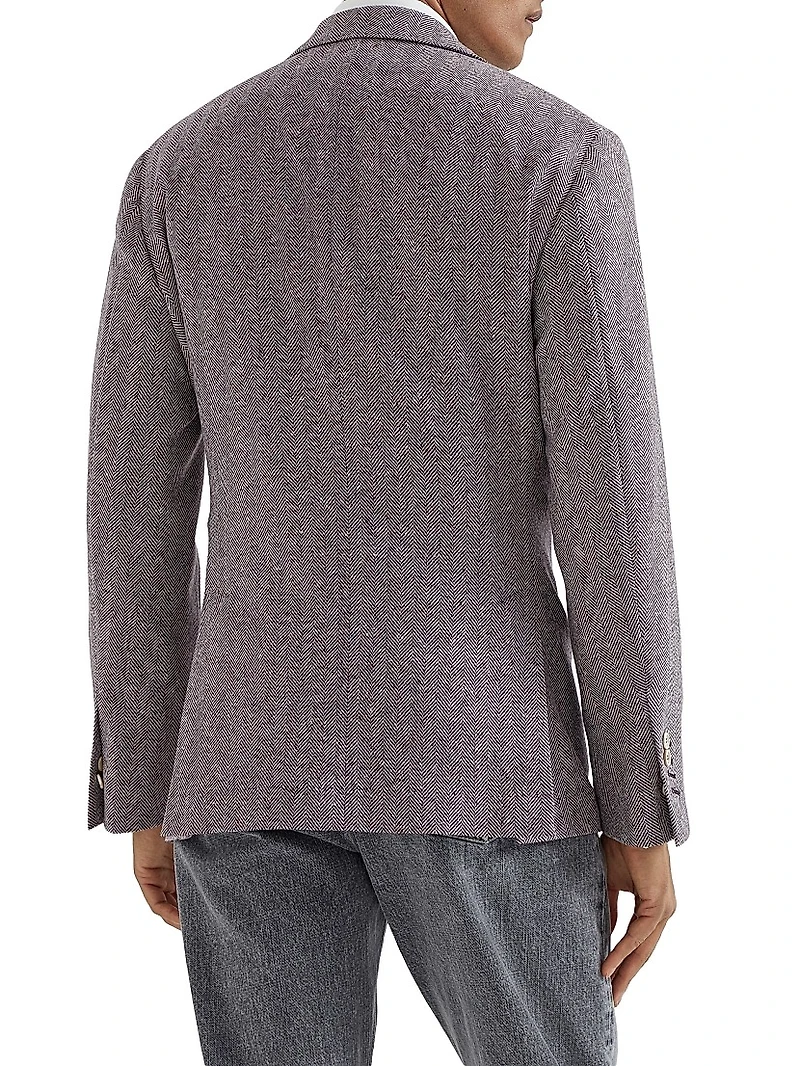 Wool and Cashmere Flecked Chevron Deconstructed Blazer