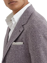 Wool and Cashmere Flecked Chevron Deconstructed Blazer