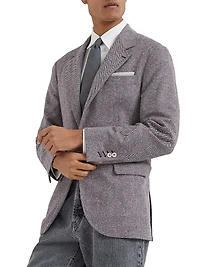 Wool and Cashmere Flecked Chevron Deconstructed Blazer