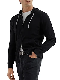 Cashmere Sweatshirt Style Cardigan with Hood