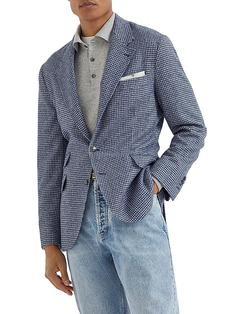 Wool and Alpaca Houndstooth Deconstructed Cavallo Blazer