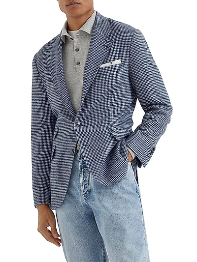 Wool and Alpaca Houndstooth Deconstructed Cavallo Blazer