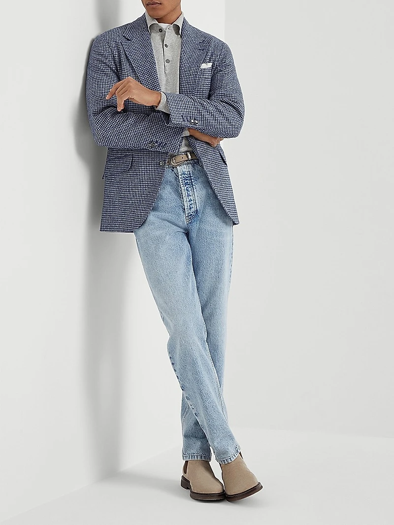 Wool and Alpaca Houndstooth Deconstructed Cavallo Blazer