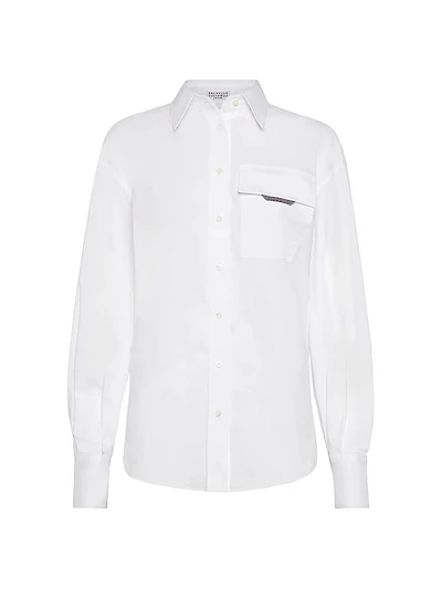 Stretch Cotton Poplin Shirt with Shiny Flap Detail