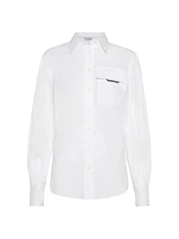 Stretch Cotton Poplin Shirt with Shiny Flap Detail