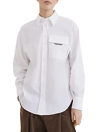 Stretch Cotton Poplin Shirt with Shiny Flap Detail