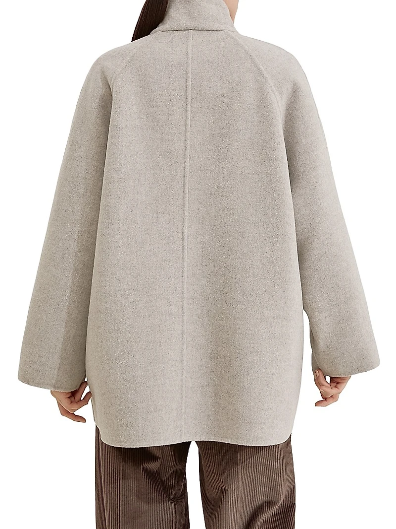 Hand Crafted Pea Coat Virgin Wool and Cashmere Double Cloth with Shiny Cuff Details