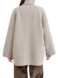 Hand Crafted Pea Coat Virgin Wool and Cashmere Double Cloth with Shiny Cuff Details