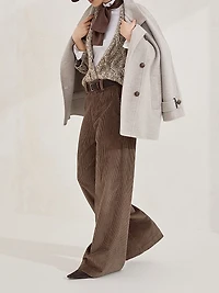 Hand Crafted Pea Coat Virgin Wool and Cashmere Double Cloth with Shiny Cuff Details
