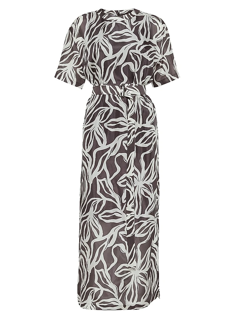 Silk Floral Print Pongée Midi T-Shirt Dress