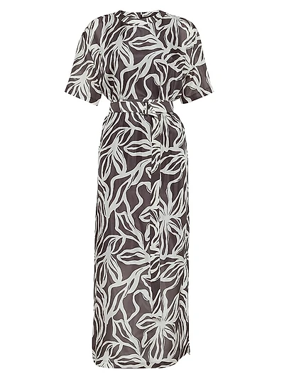 Silk Floral Print Pongée Midi T-Shirt Dress