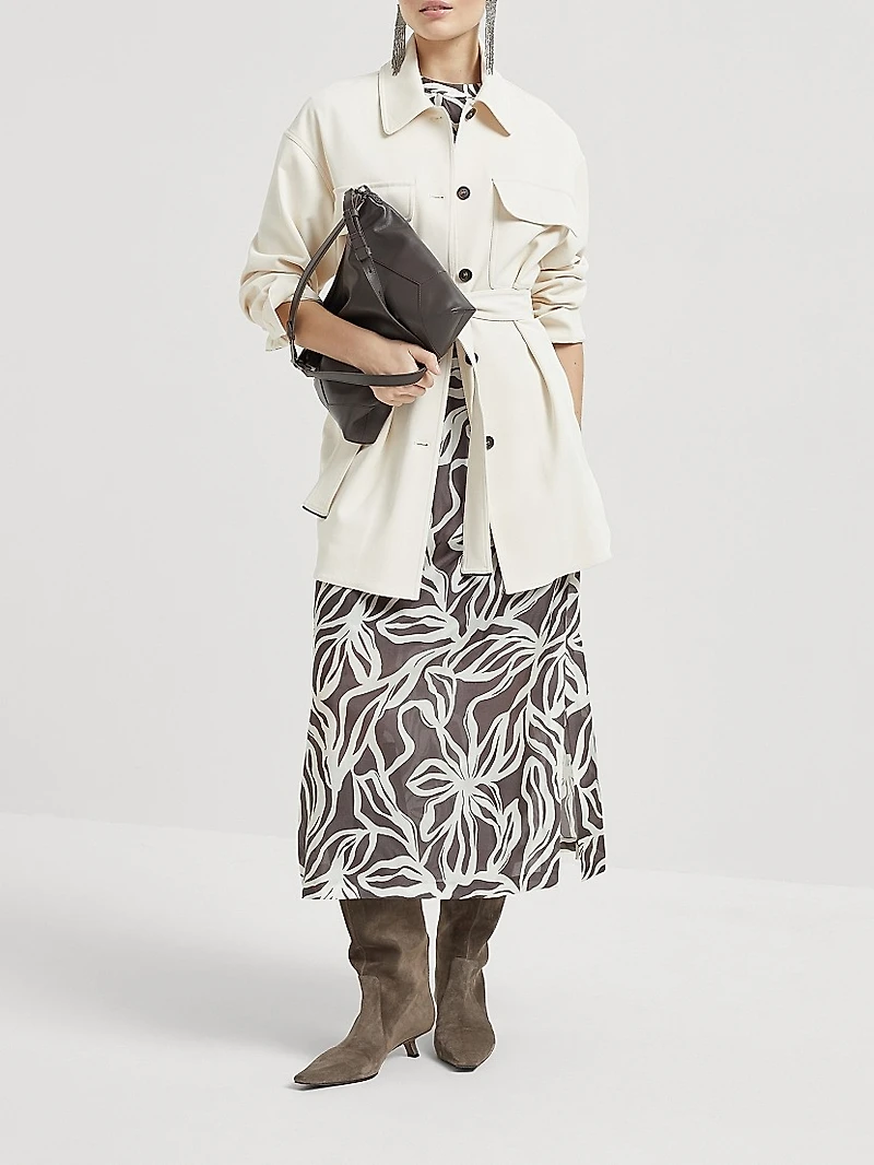 Silk Floral Print Pongée Midi T-Shirt Dress