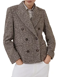 Virgin Wool and Silk Mélange Diagonal Blazer with Monili