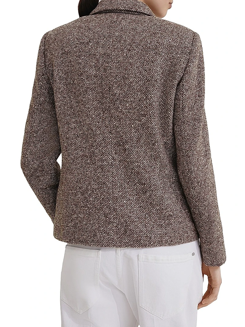 Virgin Wool and Silk Mélange Diagonal Blazer with Monili