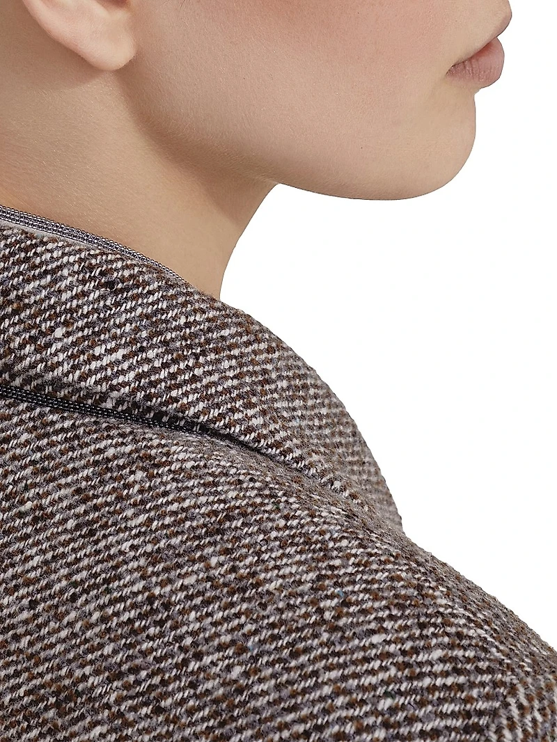 Virgin Wool and Silk Mélange Diagonal Blazer with Monili