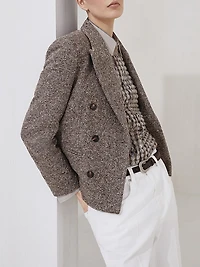 Virgin Wool and Silk Mélange Diagonal Blazer with Monili