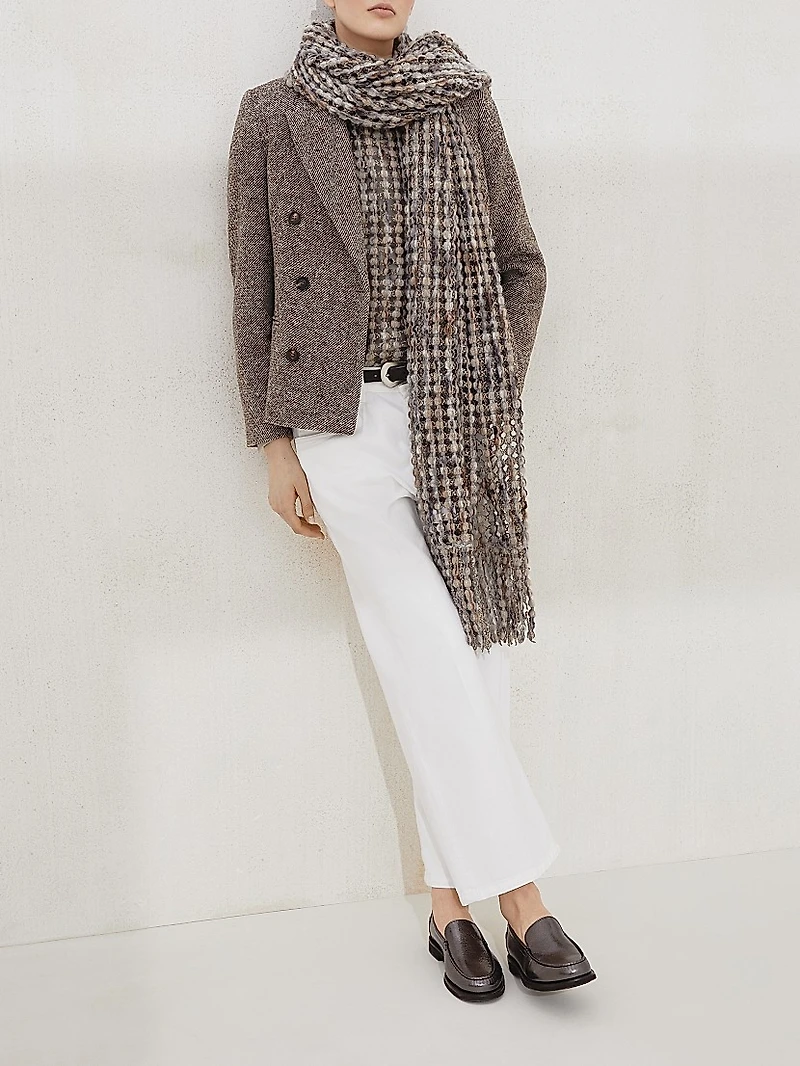 Virgin Wool and Silk Mélange Diagonal Blazer with Monili