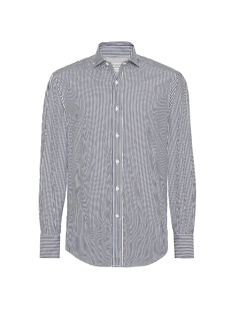 Striped Poplin Slim Fit Shirt with Spread Collar