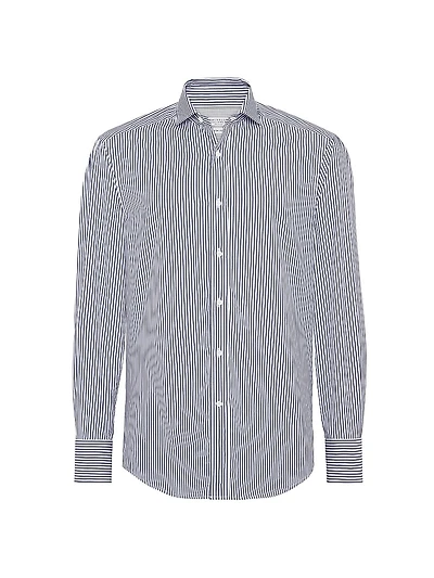 Striped Poplin Slim Fit Shirt with Spread Collar