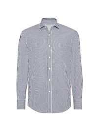 Striped Poplin Slim Fit Shirt with Spread Collar