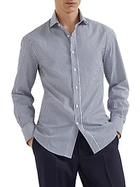 Striped Poplin Slim Fit Shirt with Spread Collar