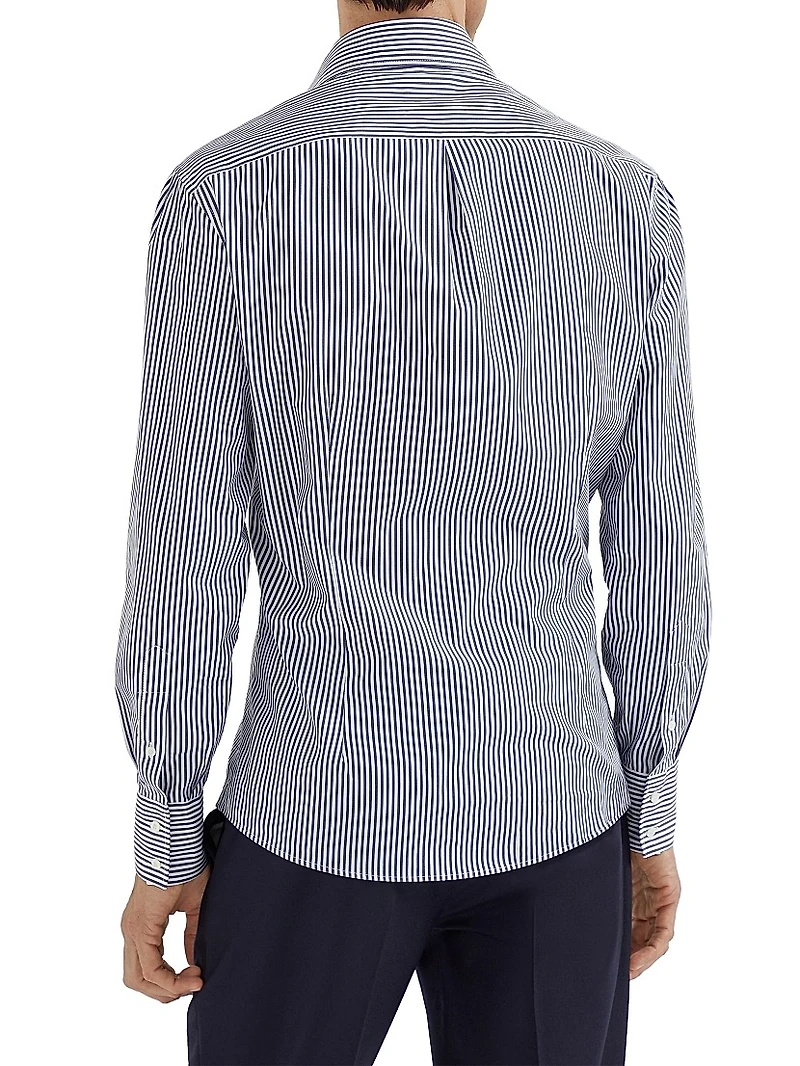 Striped Poplin Slim Fit Shirt with Spread Collar
