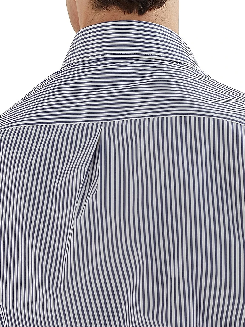 Striped Poplin Slim Fit Shirt with Spread Collar