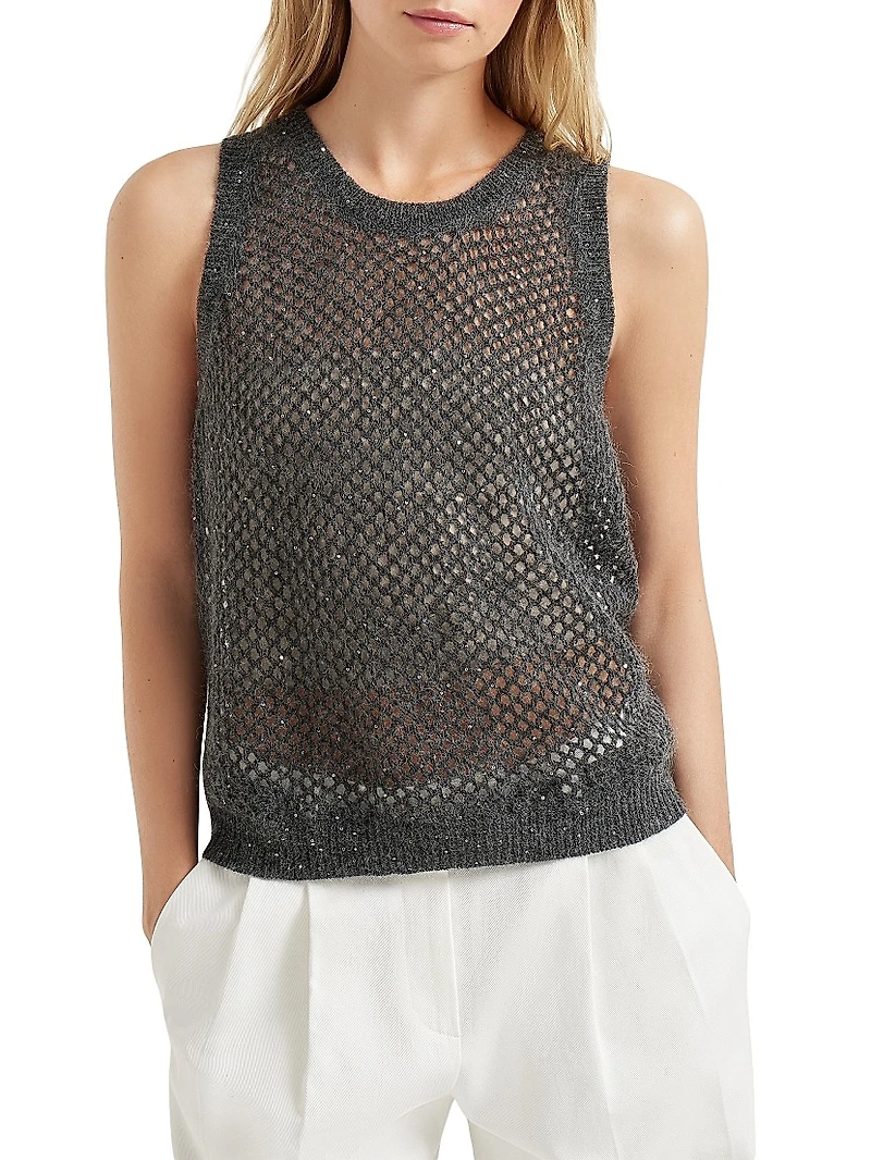 Mohair Cotton and Wool Dazzling Mesh Knit Top
