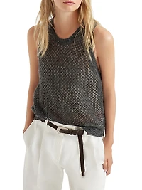 Mohair Cotton and Wool Dazzling Mesh Knit Top