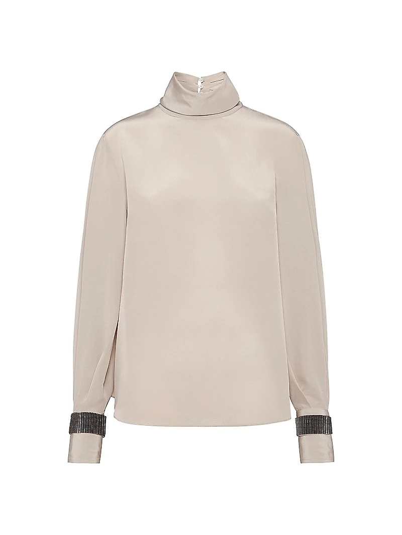 Silk Crêpe De Chine Turtleneck T-Shirt with Precious Bracelets