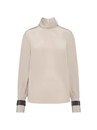 Silk Crêpe De Chine Turtleneck T-Shirt with Precious Bracelets