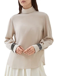 Silk Crêpe De Chine Turtleneck T-Shirt with Precious Bracelets
