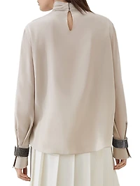 Silk Crêpe De Chine Turtleneck T-Shirt with Precious Bracelets