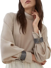 Silk Crêpe De Chine Turtleneck T-Shirt with Precious Bracelets