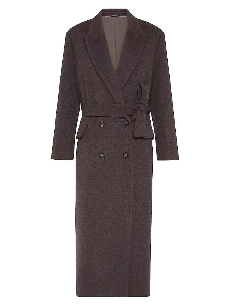 Hand Crafted Coat Virgin Wool and Cashmere Double Cloth with Monili