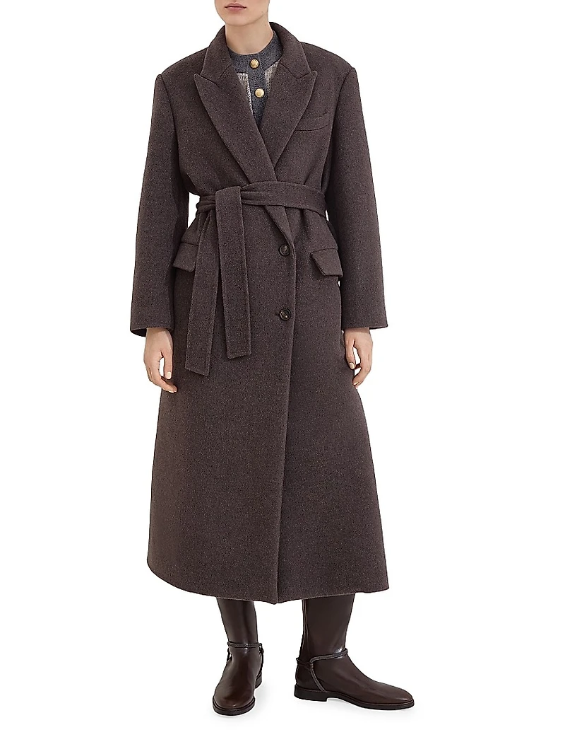 Hand Crafted Coat Virgin Wool and Cashmere Double Cloth with Monili