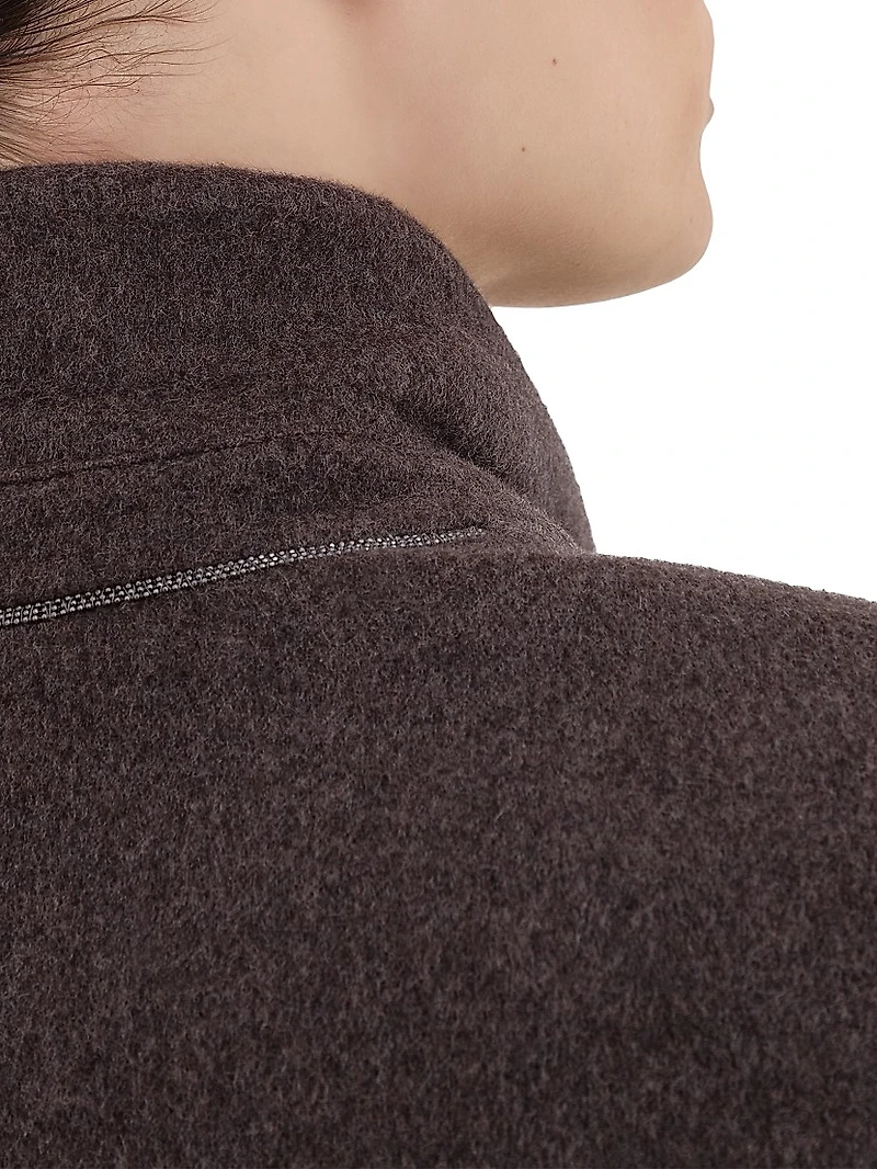 Hand Crafted Coat Virgin Wool and Cashmere Double Cloth with Monili