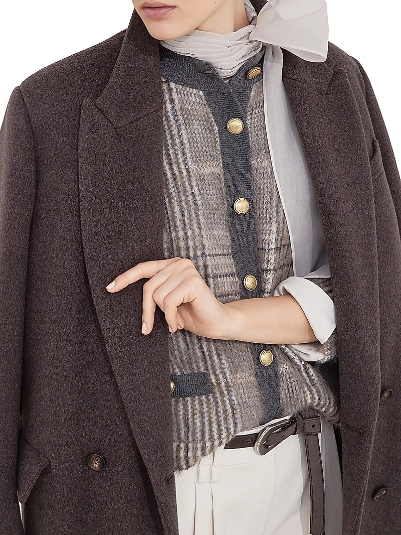 Hand Crafted Coat Virgin Wool and Cashmere Double Cloth with Monili