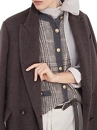 Hand Crafted Coat Virgin Wool and Cashmere Double Cloth with Monili