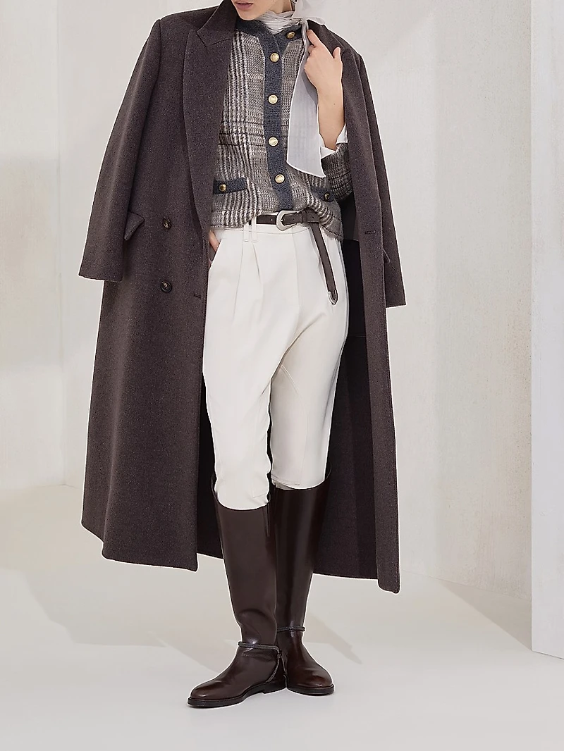 Hand Crafted Coat Virgin Wool and Cashmere Double Cloth with Monili