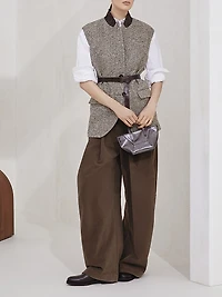 Flecked Virgin Wool and Silk Chevron Vest with Leather Belt Monili